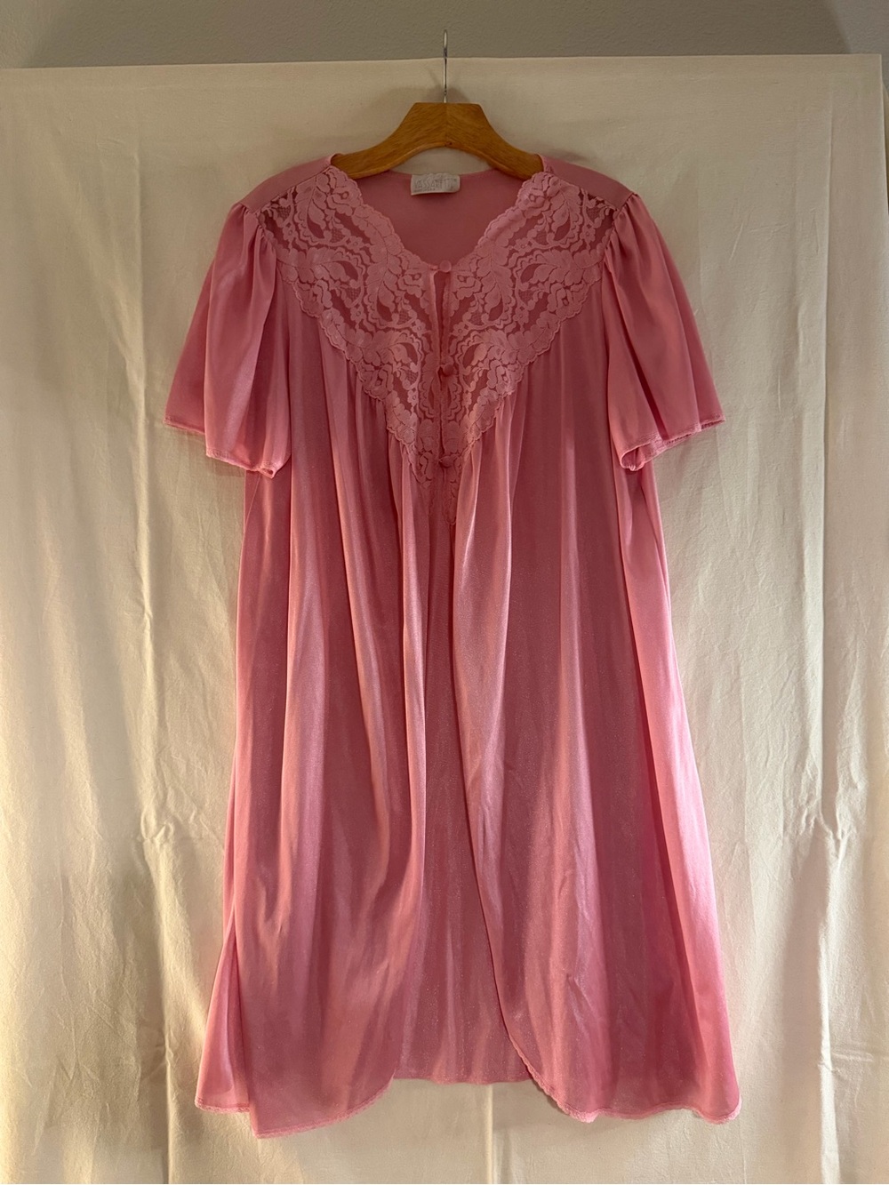 vassarette Pink Lace Yoke Short-Sleeve Nightgown